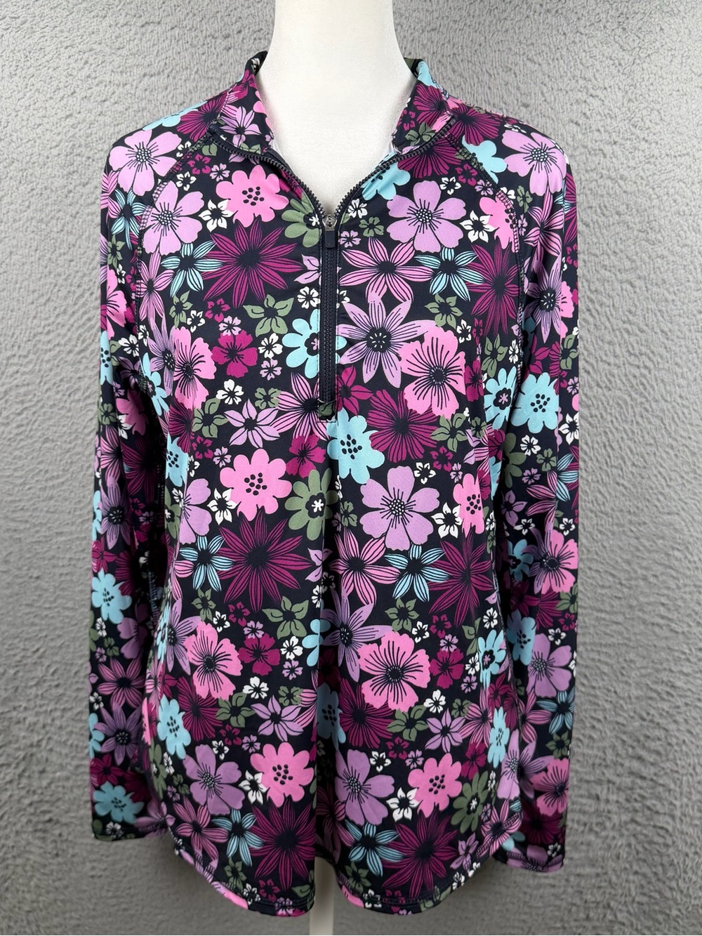 Jofit Top Womens Medium Multicolor Floral Quarter Zip Long Sleeve Golf Preppy